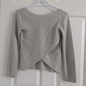 Babaton Aritzia Heather Grey Ribbed Wool Linen Knit Wrap Back Sweater XS